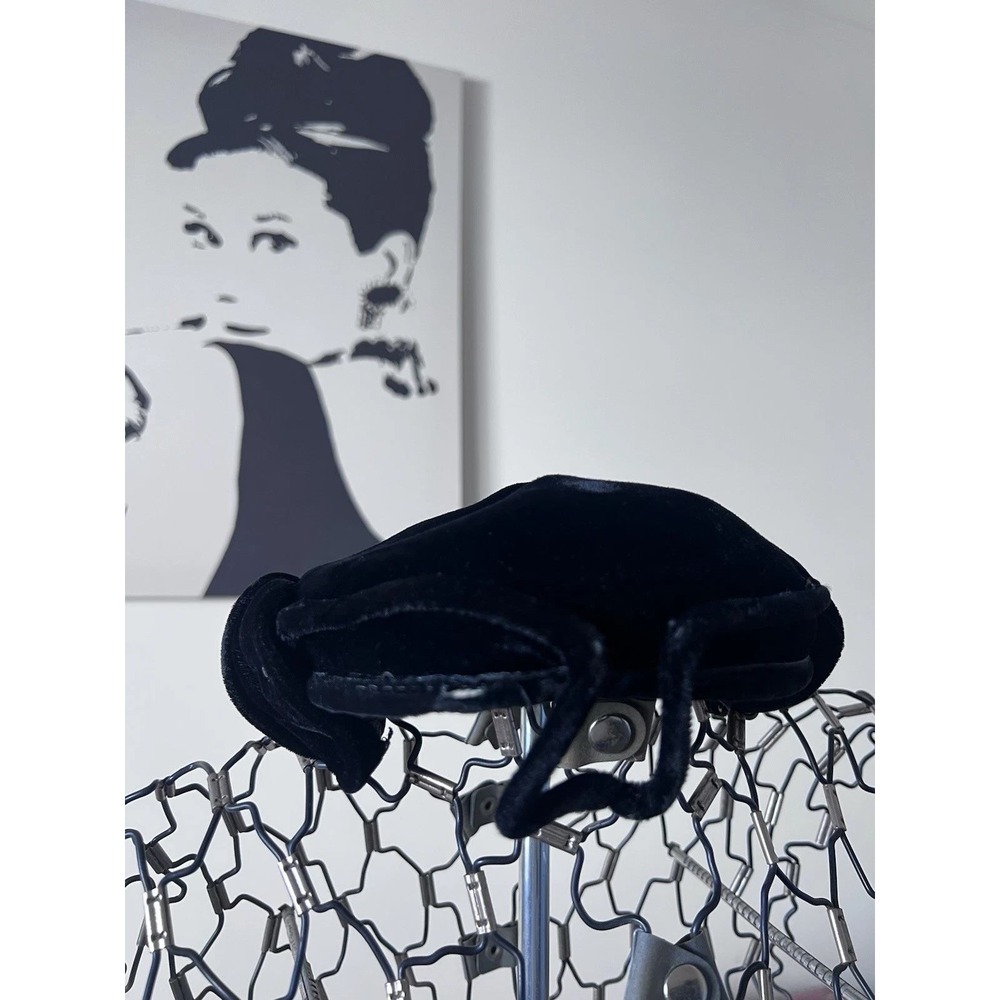 Vintage Black Velvet Pillbox Hat Mid Century 1950s Millinery Cocktail Hat